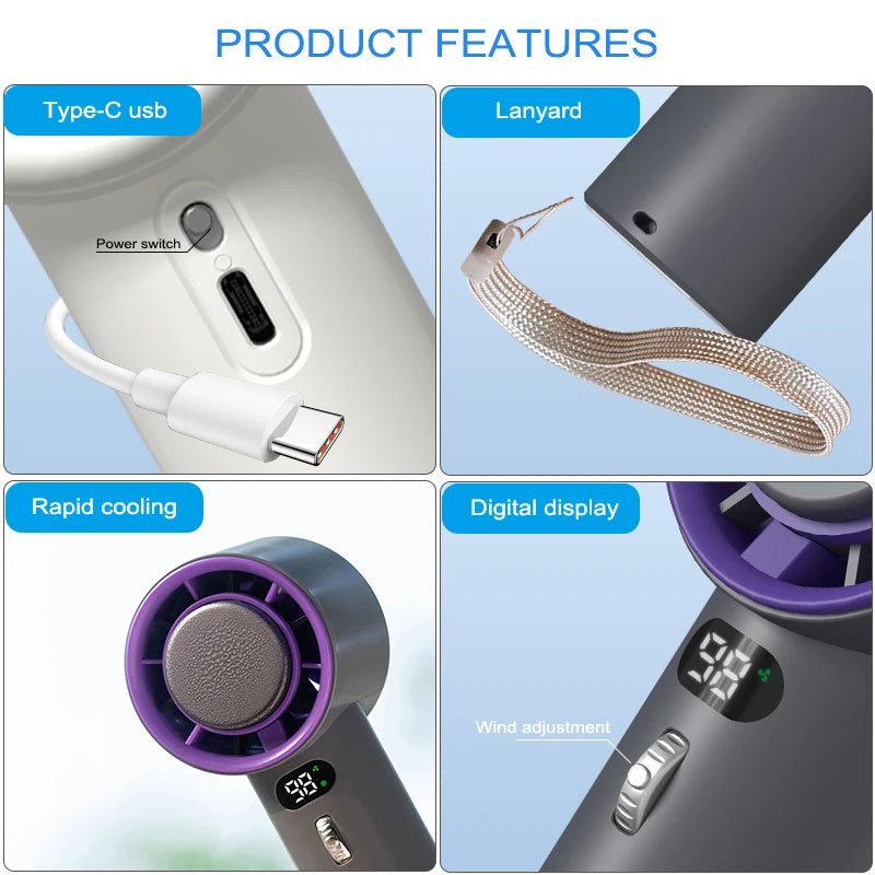 Portable Handheld Turbo Fan with Cooling Technology – 3000mAh Rechargeable Battery | Cold Compress + Adjustable Wind Speeds | Mini USB Personal Fan for Summer Relief