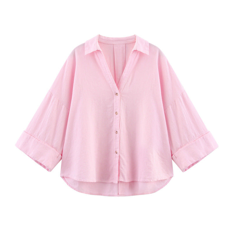 Women's Striped Lapel Shirt - Casual Wide Sleeve Blouse for All-Matching Outfits