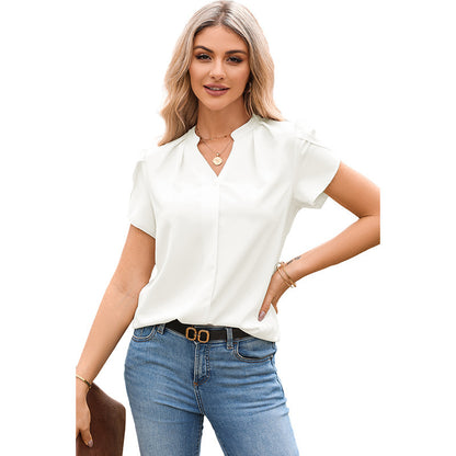 Women's Solid Color V-Neck Chiffon Blouse – Dressy Pullover Top