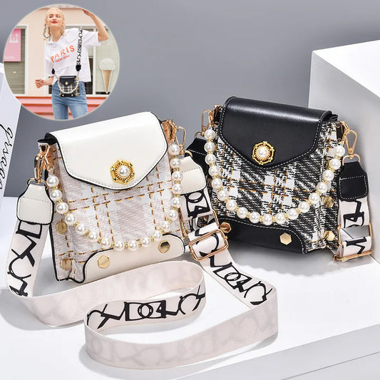 Stylish Women’s Summer Phone Bag – Pearl Chain Crossbody Wallet for Girl