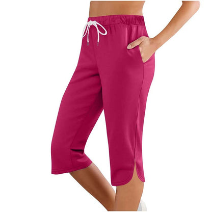 Women's High Waisted Capri Leggings - Drawstring Lounge Sweatpants with Pockets for Running & Gym