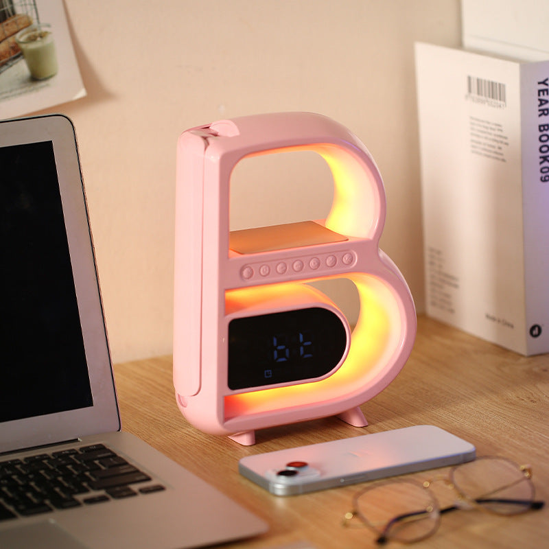 2024 New B-Shaped Bluetooth Speaker – Multifunctional Smart Music Rhythm Light with Wireless Phone Charging, TF Card, AUX & Standard Mode