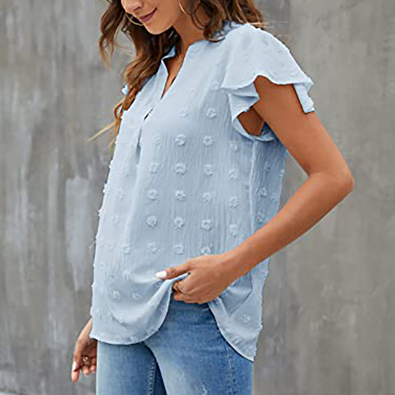 Women's Summer V-Neck Ruffle Short Sleeve Blouse – Business & Casual Office Top