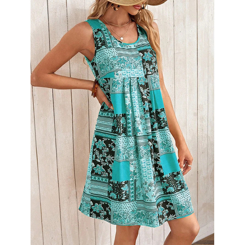 Women's Sleeveless Floral Boho Summer Dress – Casual Loose Beach Tank Sundress & Swimsuit Cover Up