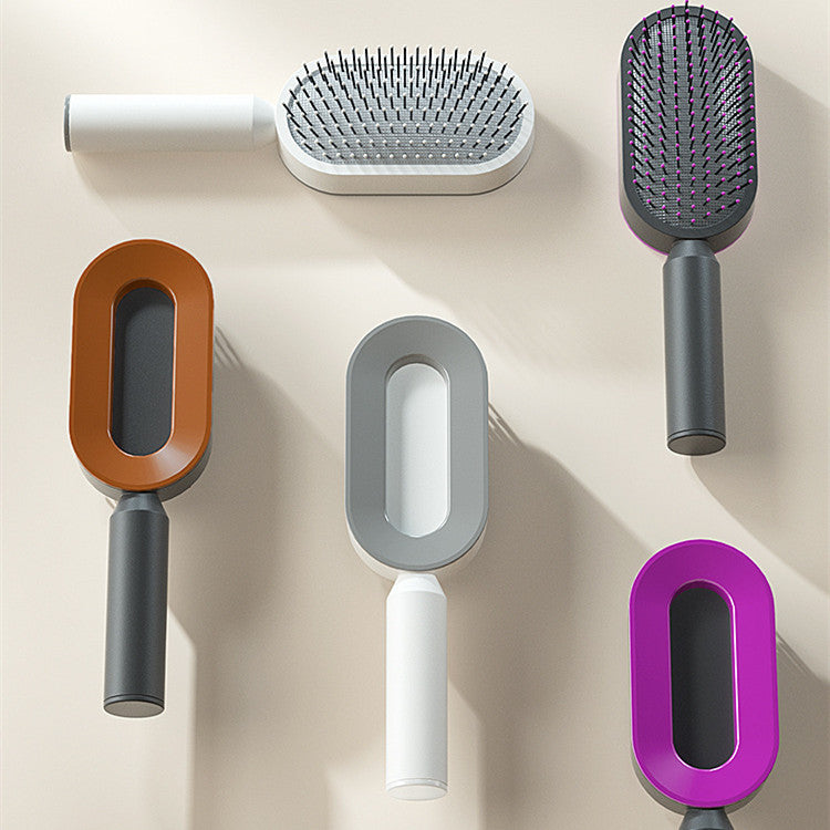 Self-Cleaning Hair Brush for Women – Anti-Static Scalp Massage Comb with One-Key Hair Removal