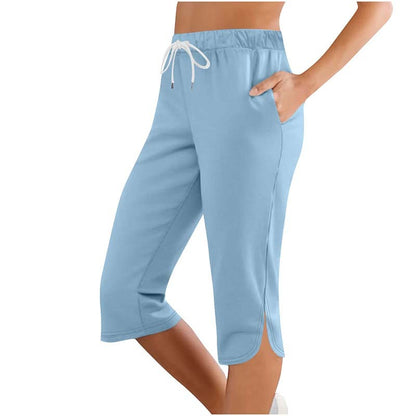 Women's High Waisted Capri Leggings - Drawstring Lounge Sweatpants with Pockets for Running & Gym