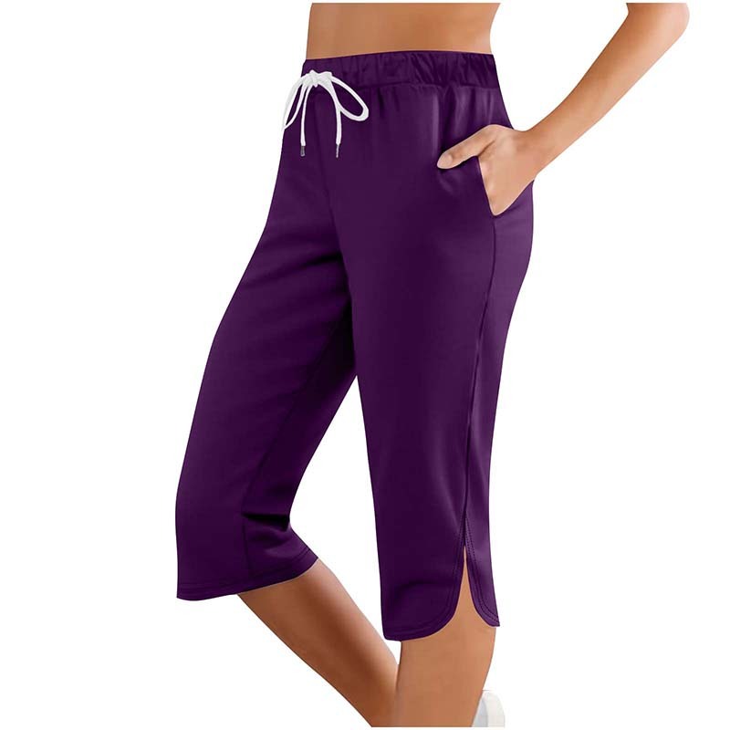 Women's High Waisted Capri Leggings - Drawstring Lounge Sweatpants with Pockets for Running & Gym