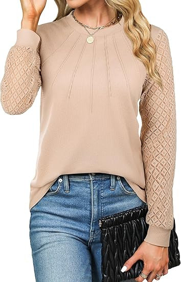 Women's Lace Trim Knitted Shirt – Casual Autumn Long Sleeve Top