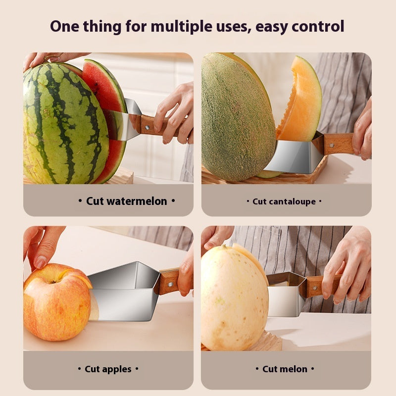 430 Stainless Steel Watermelon Cutter – Triangle Fruit Slicer Knife with Safety Cover for Melons, Apples &amp; More