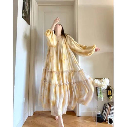 Women's French-Inspired Ink Print Dress – Elegant Niche Design with Artistic Flair