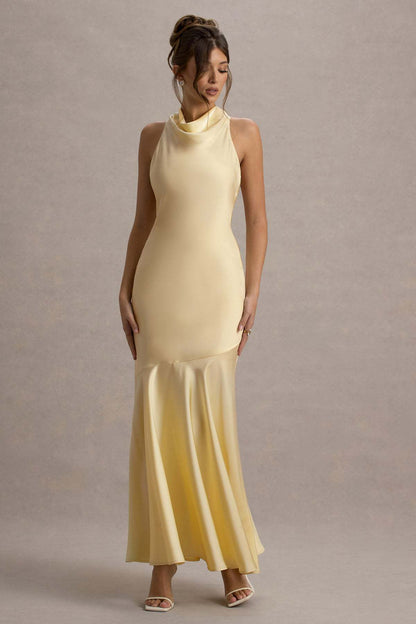 Women's French Style Fishtail Dress - Elegant Banquet Gown with Shoulder Detail