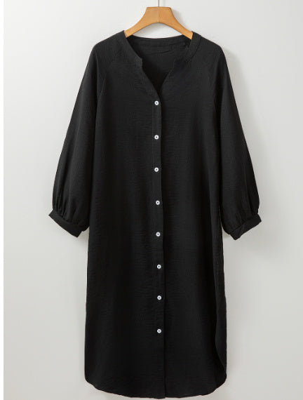 Black  Sleeve Button Up Long Kimono