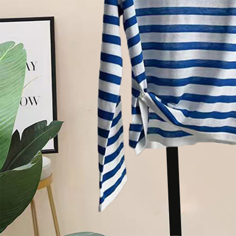 Women's Minimalist Striped Breathable Round Neck Long Sleeved Shirt