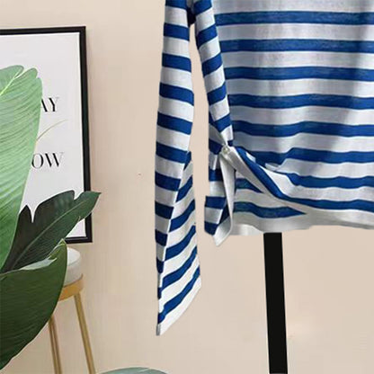 Women's Minimalist Striped Breathable Round Neck Long Sleeved Shirt