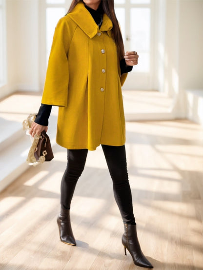 Women Plain Color Block Front Button Long Sleeve Casual Jacket