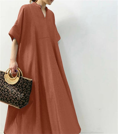 Women's Solid Color Long Dress – Half Sleeve Elegant Maxi Dress for Casual & Formal Wear