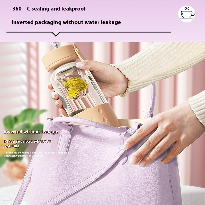 Portable Magnetic Tea Infuser Tumbler – Leakproof Glass Water Bottle with Tea Filter