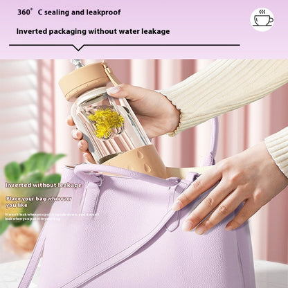 Portable Magnetic Tea Infuser Tumbler – Leakproof Glass Water Bottle with Tea Filter