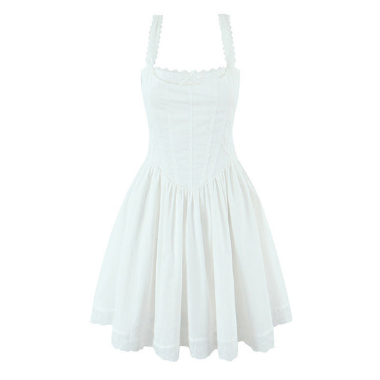Sweet White Girdle Mini Sling Dress