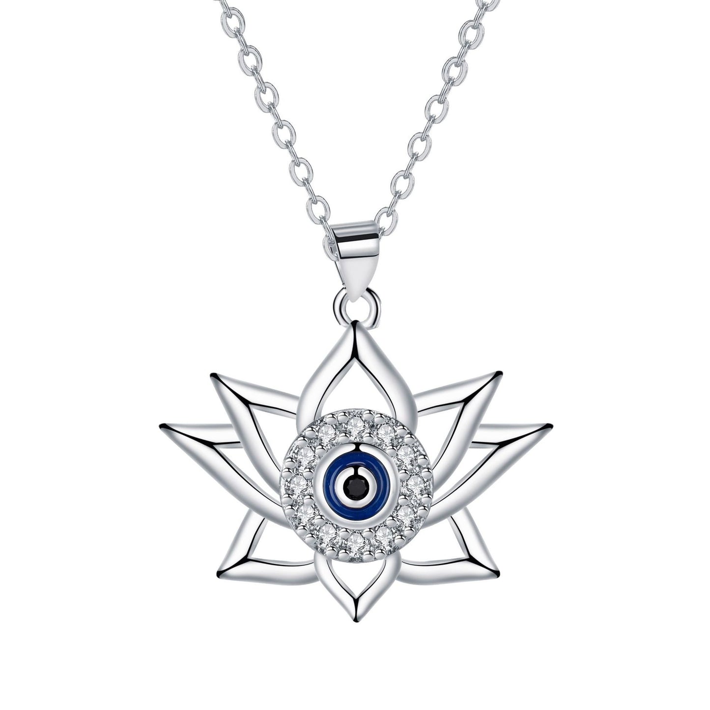 Vintage Devil's Eye Necklace with Lotus Pendant – Boho Protection Amulet Jewelry