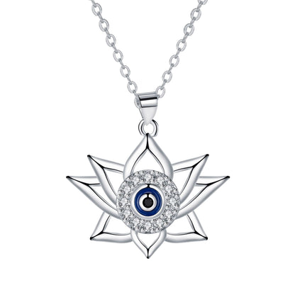 Vintage Devil's Eye Necklace with Lotus Pendant – Boho Protection Amulet Jewelry
