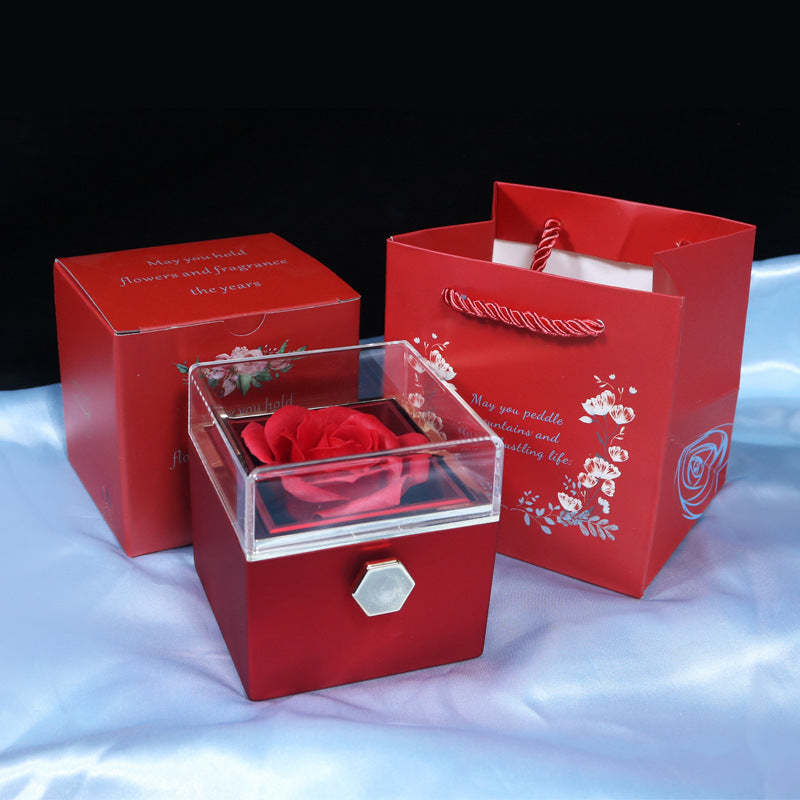 Rotating Soap Flower Rose Gift Box – A Timeless Romantic Surprise with Hidden Jewelry Drawer