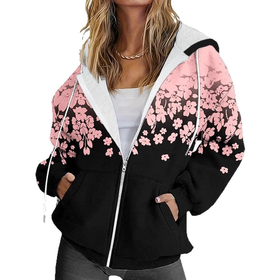 Women's Striped Floral Print Loose Long Sleeve Top with Pockets – Casual Tunic Shirt