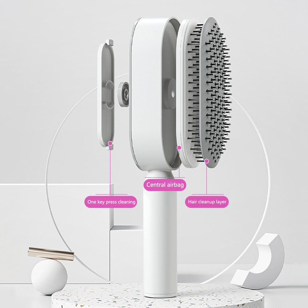 Self-Cleaning Hair Brush for Women – Anti-Static Scalp Massage Comb with One-Key Hair Removal