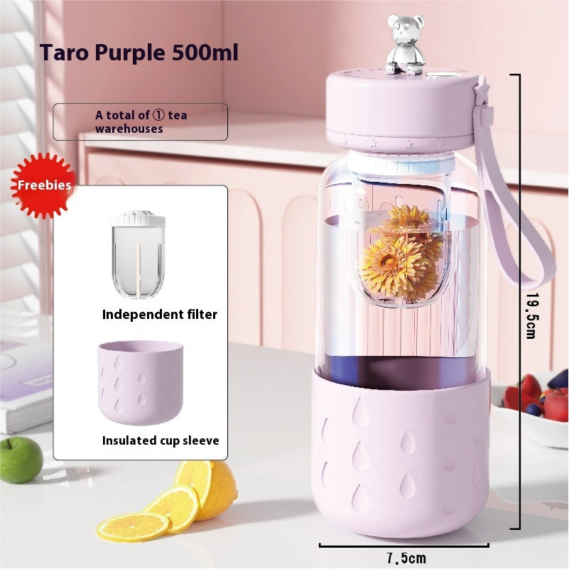 Portable Magnetic Tea Infuser Tumbler – Leakproof Glass Water Bottle with Tea Filter