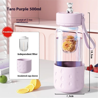 Portable Magnetic Tea Infuser Tumbler – Leakproof Glass Water Bottle with Tea Filter