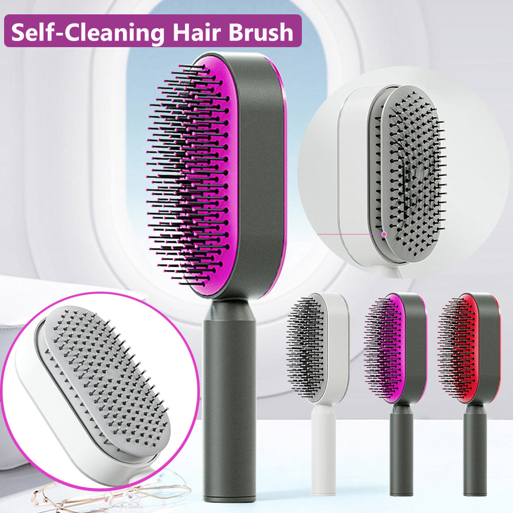 Self-Cleaning Hair Brush for Women – Anti-Static Scalp Massage Comb with One-Key Hair Removal
