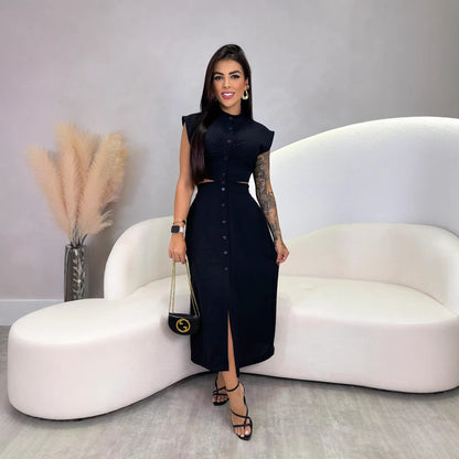 Women's Polyester Stand Collar Oversize Swing Skirt Dress