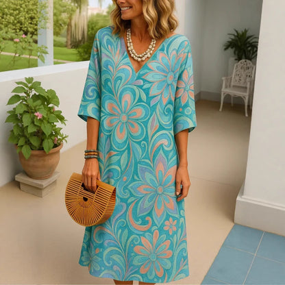 Women's Casual Floral Dress – 3D Printed Sleeves, Elegant & Comfortable Skirt