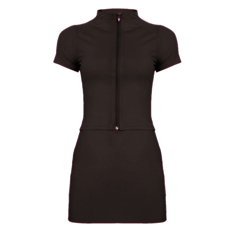 Women's Short Sleeve Yoga Outfit Set – European & American Style Sports Top and Skirt Suit for Fitness & Leisure