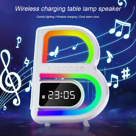 2024 New B-Shaped Bluetooth Speaker – Multifunctional Smart Music Rhythm Light with Wireless Phone Charging, TF Card, AUX & Standard Mode