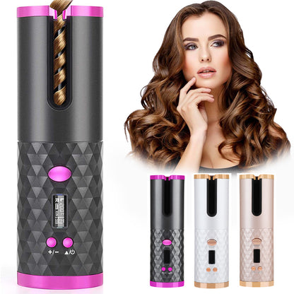 Rechargeable Automatic Hair Curler – Portable Ceramic Curling Iron with LCD Display & Rotating Curling Barrel for Women