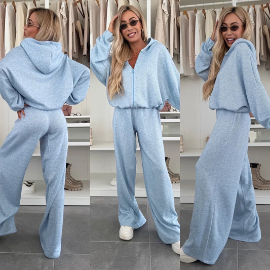 Women's Elastic Waist Two-Piece Set – Casual Top and Trousers Loungewear Outfit