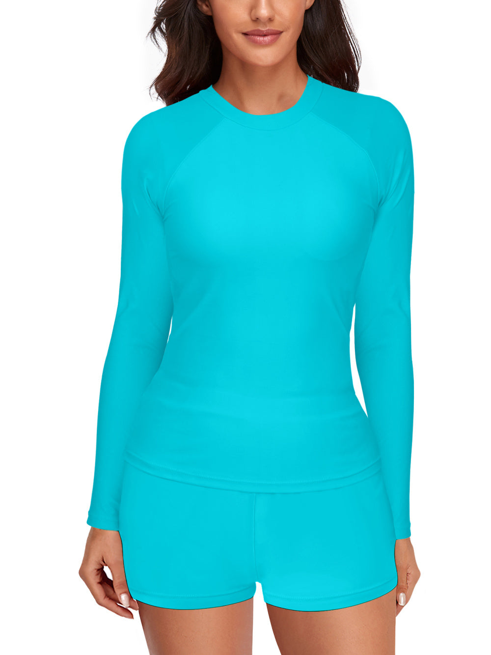 Women's Blue Long Sleeve Split Swimsuit – Sexy Fitted Beach Surf Suit for Outdoor Swimming