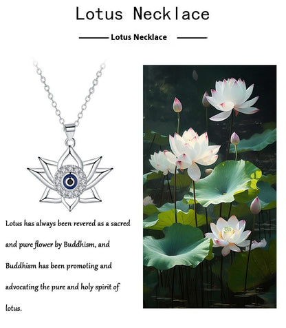 Vintage Devil's Eye Necklace with Lotus Pendant – Boho Protection Amulet Jewelry