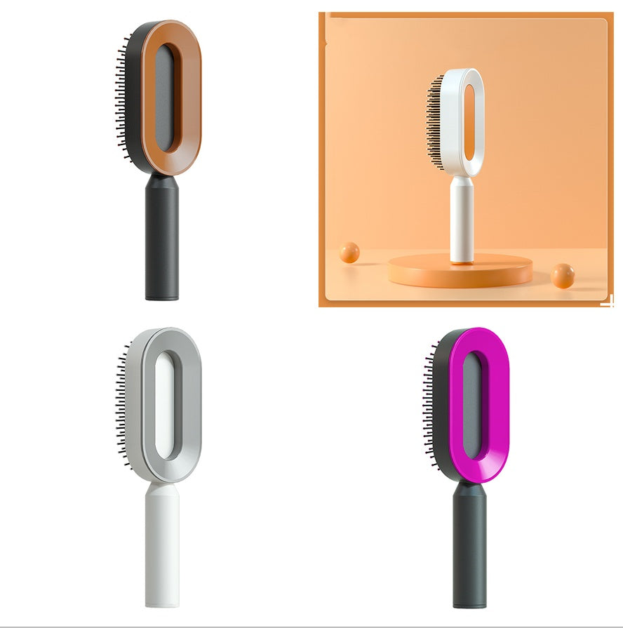 Self-Cleaning Hair Brush for Women – Anti-Static Scalp Massage Comb with One-Key Hair Removal
