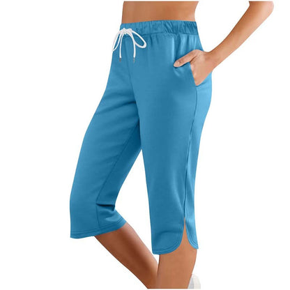 Women's High Waisted Capri Leggings - Drawstring Lounge Sweatpants with Pockets for Running & Gym
