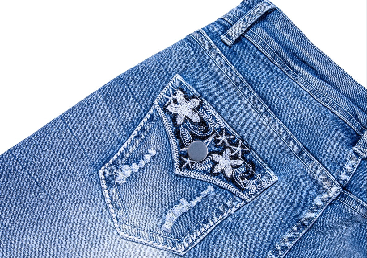 Women's Mid-High Rise Ripped Denim Shorts – Distressed Stretchy Jean Shorts for Summer