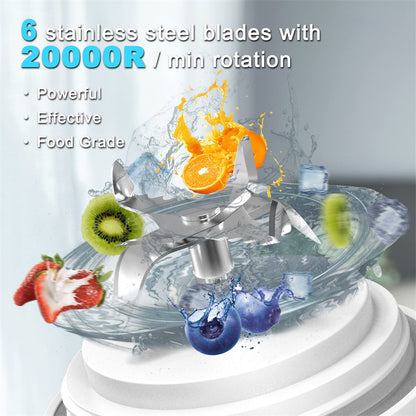 Portable Blender Juicer – Personal 600ml Mini Blender for Shakes &amp; Smoothies with 6-Blade Stainless Steel, USB Type-C Rechargeable