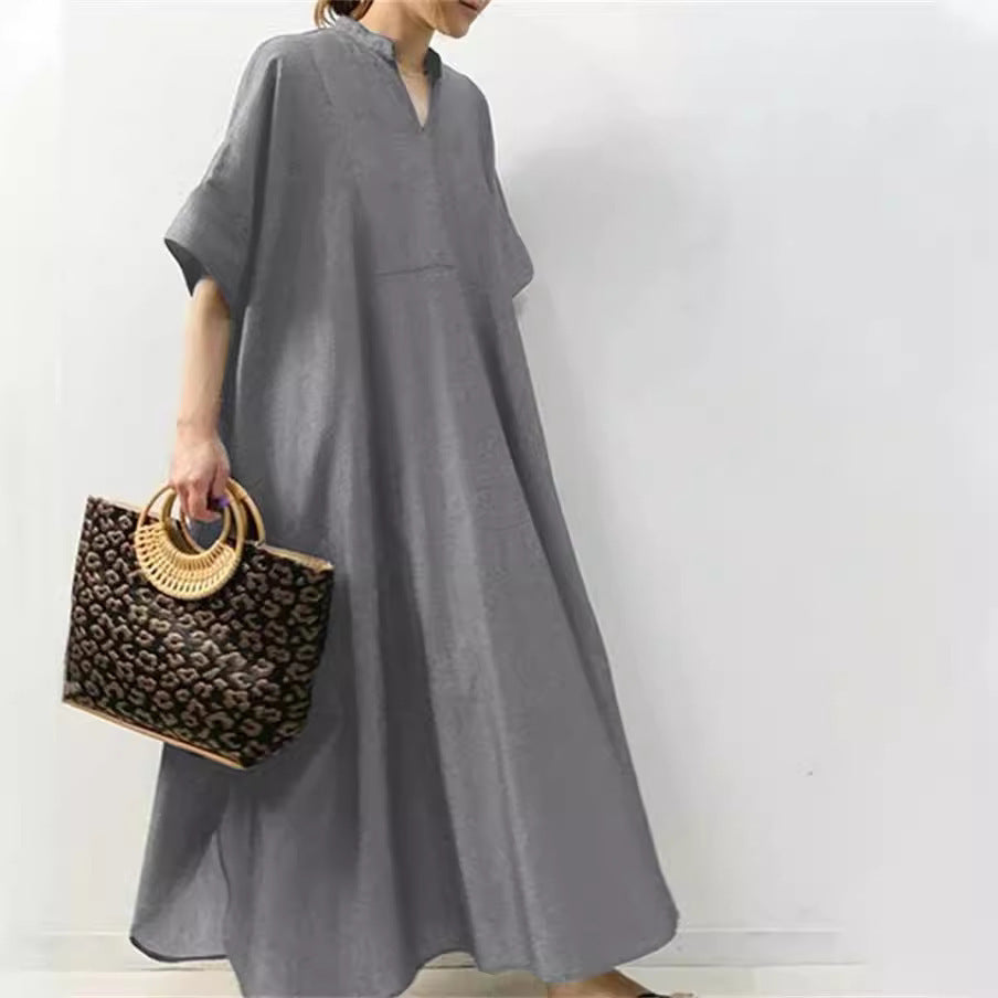 Women's Solid Color Long Dress – Half Sleeve Elegant Maxi Dress for Casual & Formal Wear