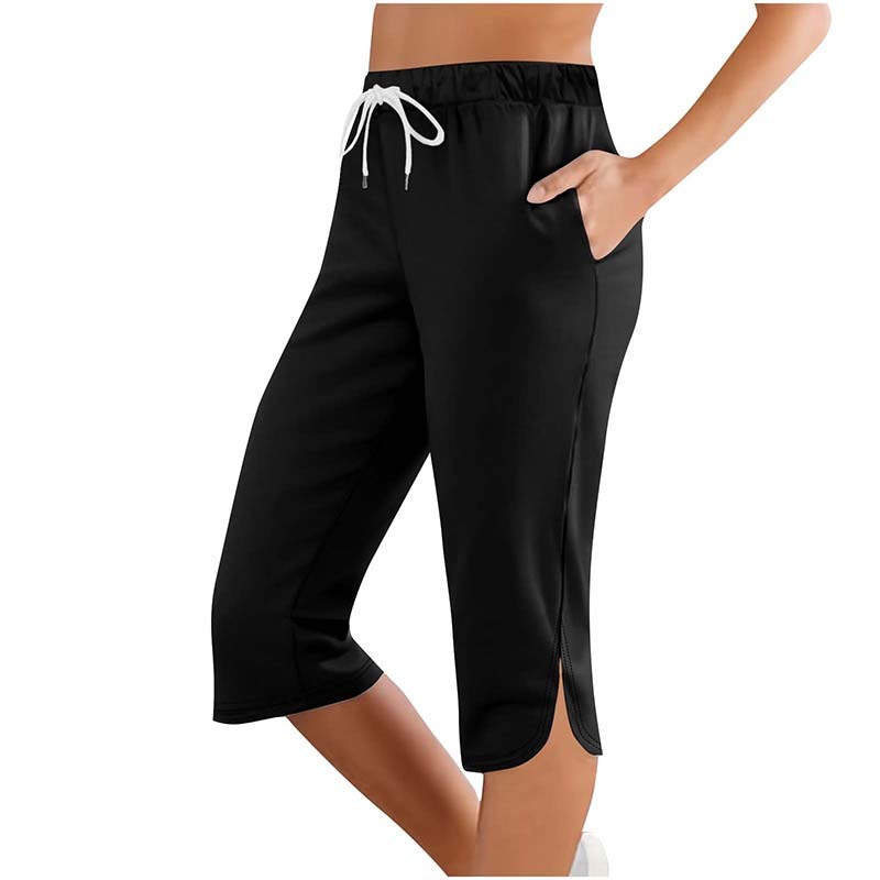 Women's High Waisted Capri Leggings - Drawstring Lounge Sweatpants with Pockets for Running & Gym