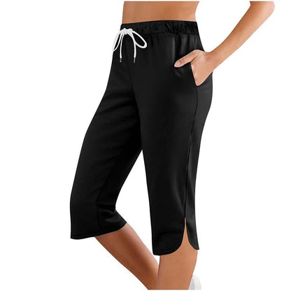 Women's High Waisted Capri Leggings - Drawstring Lounge Sweatpants with Pockets for Running & Gym