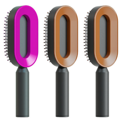 Self-Cleaning Hair Brush for Women – Anti-Static Scalp Massage Comb with One-Key Hair Removal