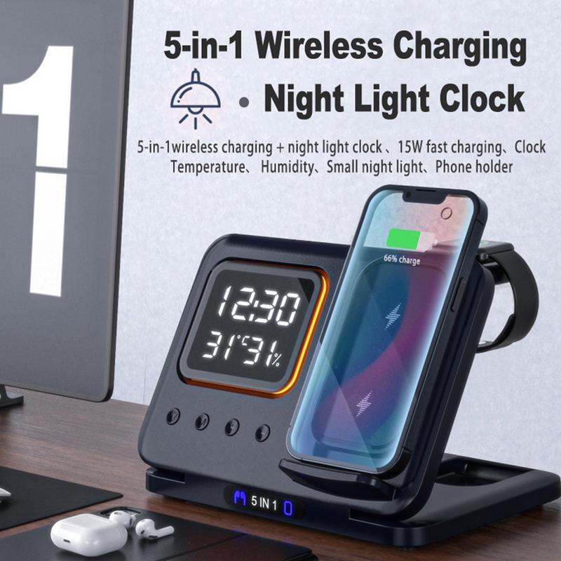 All-in-One 15W Wireless Charger – LED Clock, Phone Stand & Fast Charging Station