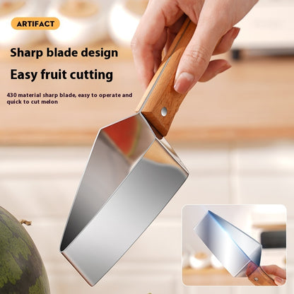 430 Stainless Steel Watermelon Cutter – Triangle Fruit Slicer Knife with Safety Cover for Melons, Apples &amp; More