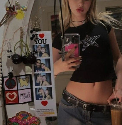 Women's Casual XINGX Rhinestone Printed Round Neck Short Sleeve